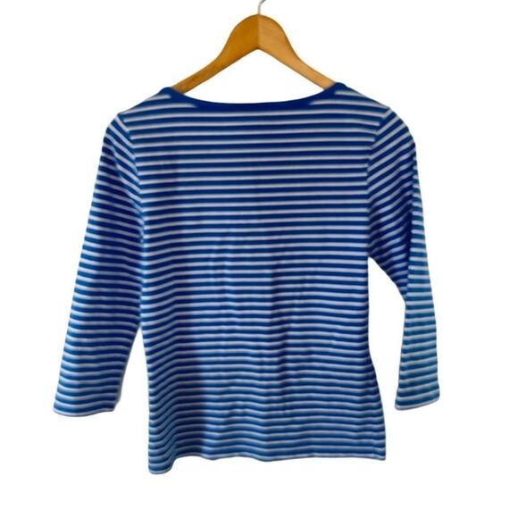 Polo Ralph Lauren Blue White Stripe Boatneck 3/4 Sleeves T-shirt - Picture 2 of 10